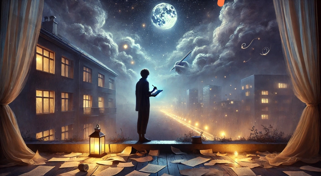 Escrevo sobre a falta:
A falta da sua mão na minha;
a falta do seu corpo no meu.

Escrevo sobre o vazio...
O vazio entre sua boca e a minha;
O vazio entre seu olhar e o meu.

Escrevo, e não basta.
Posso preencher páginas 
e mais páginas de rimas...

A distância não muda.
O amor não muda.
O tempo muda?

Não vi se ele já correu.

Tinta, rascunhos,
telas, bits, bytes,

céus e nuvens.

Entre as linhas celestiais
eu te quero ainda mais.

E cada rima não rimada
encontra-me sonhando
sob as estrelas, na sacada

perdidamente
inteiramente
profundamente
seu.

Alberto Busquets.

#Desafio 019