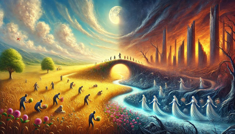 Feito de sal,
Amargo, fel
E céu azul. 
Feitos de mel
Manjar de deuses
Na noite enluarada.
Caminhantes do planeta azul.
Galgam muros, 
Plantam flores,
Deixam viver.
Destróem tudo
Pincelam horror, 
E enchem de dor,
O outro ser.
Onde pisam, 
Levam sorrisos
Onde tocam,
A cura dão.
Tantos destinos tocados
Tantos destinos alados
Tantos destinos
Destinados a padecer.
Preferimos viver.
Onde a ponte seja,
A troca esteja,
E onde o abraço cura.
Seja intempéries
Mas de amor!
Nunca de dor. 

Eliz Leão