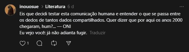E, gente, CUIDADO, nosso querido monstruoso está entre nós lá no Instagram e Threads:
https://www.threads.com/@inouosue?hl=pt-br
Se escrever EU SOU ONI já aparece ;)
#eusouoni #fantasia #livrodefantasia #literaturafantastica #realismomagico