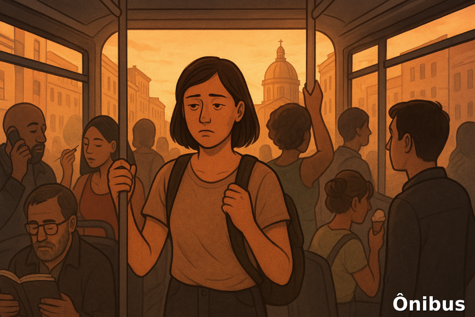 Ônibus não é apenas uma crônica sobre transporte público — é um retrato vivo da cidade que desperta e adormece entre buzinas, cheiros, encontros e solidões. Aqui, cada passageiro carrega uma história, cada freada revela uma cena e cada olhar perdido nos lembra de que, mesmo rodeados, podemos sentir-nos ilhas.
Uma viagem breve, mas intensa, que transforma o cotidiano em poesia e nos faz refletir sobre a vida que acontece dentro e fora das janelas de um coletivo.

Crônica – Ônibus

A cidade desperta, sigo pela rua com passos largos, já que hoje estou sem carro. Meu olfato alimenta a imaginação: pão quente e café fresco. Sinto falta de mesa, de família.
Um caminhão barulhento estaciona e garis acrobatas, com meias-três-quartos, saltam e sobem novamente entre uma coleta e outra. Um jornaleiro apressado pilota a moto e atira o jornal na varanda da casa rosa. Chego ao ponto daquele que irá me conduzir até o outro extremo da cidade. Cumprimento o grupo de pessoas e tenho dúvida se me faço visível.
Em instantes, o imponente Mercedes-Benz chega e causa alvoroço. Com sorte, embarco e, sem conseguir avançar, agarro com força o veículo voador, enquanto minha mente acaba de trazer a lembrança de alguns acontecimentos: a colega de trabalho que sofreu um acidente naquela mesma linha. O motorista irresponsável provocou uma freada brusca que luxou o joelho da coitada, deixando-a com a língua partida e o canino na mão.
Aproveito a breve parada; antes que o motorista pise novamente no acelerador, avanço pelo corredor. Seguro a mochila que leva parte da minha rotina e fico admirada com o equilíbrio da galera que consegue se acomodar ao sacolejar desenfreado do veículo, enquanto eu mal consigo atingir a roleta. Agora, sinto um hálito quente no meu rosto e ganho meu primeiro bom dia. As horas passam... Muitos falam ao celular, um homem lê um livro e uma jovem retoca a maquiagem enquanto eu me preparo para saltar em direção ao meu trabalho.
No final da tarde, após cansativa jornada, novamente cumpro meu papel de passageira. Tento me equilibrar dentro da cápsula metálica que faz o caminho inverso, e a cada parada permite que mais e mais pessoas embarquem. O veículo, prestes a explodir, também carrega cestas básicas, que ganham novos formatos a toda freada. Marmitas vazias exalam cheiro azedo, e, sem opção, eu levito. Na esperança de respirar ar puro, tento alcançar a janela e, agora, tenho certeza de que aqui não cabe a lei da física: dois corpos ocupam, sim, o mesmo lugar no espaço.
Um homem levanta o braço para dar passagem a uma velhinha, meu olfato acusa que o perfume perdeu sua validade. Observo que ali laços são estreitados e que a mocinha troca palavras melosas com o cobrador.
Uma moça com o bumbum avantajado entra. Levo uma cotovelada na costela e, antes de esboçar um gemido, meu dedinho é amassado pelo salto da altíssima Anabela. Sem cerimônia, a beldade se acomoda no mínimo espaço que resta entre o banco que eu ocupo. A moça chupa um sorvete e tem fones nos ouvidos, mas o volume da música é tão alto que não há como impedir que todos os passageiros compartilhem de sua trilha sonora. Um homem aproveita a situação para encoxar a popozuda.
A felicidade toma conta da minha alma quando avisto o anjo dourado que toca trombeta no alto da abóbada do templo santo. Meu coração sente o cheiro de verde e sei que meu lar está próximo. É estranho estar só, mesmo entre tantas pessoas, como se eu fosse uma ilha em um mar de rostos desconhecidos. A solidão, mesmo rodeada de corpos, sempre se faz presente. Despeço-me da tarde, a noite chega e traz o frio presente. Desembarco do veículo e me perco na escuridão. A lotação prossegue com meus desconhecidos colegas.

@rschumaher