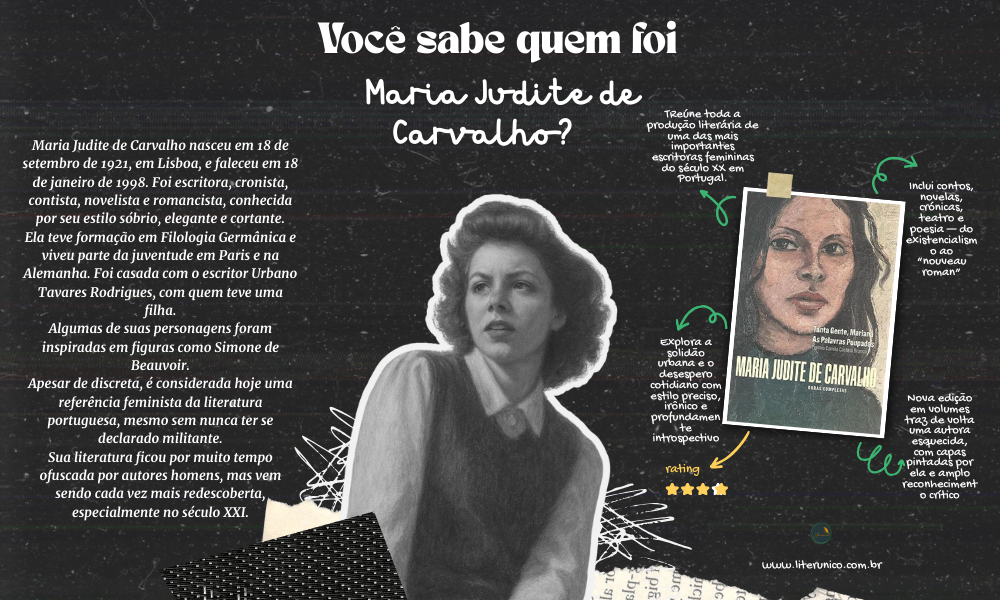 Olhar atento, voz crítica e delicada. ✨📚
Maria Judite de Carvalho revelou, em sua prosa, a solidão feminina, as fraturas da vida cotidiana e as contradições sociais do seu tempo. Sua escrita sóbria e poderosa a consagra como uma das grandes vozes da literatura portuguesa contemporânea.
Maria Judite de Carvalho - Obras Completas: Tanta Gente, Mariana - As Palavras Poupadas (Volume 1): <a href="https://www.literunico.com.br/books/1261">Aqui!</a>
#literunico #MariaJuditeDeCarvalho #literatura