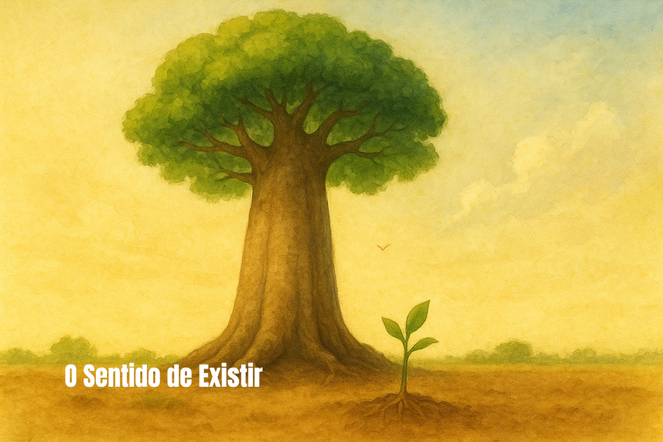 O Sentido de Existir

Ela dormia serena entre baldes, vassouras e rastelos.
O ar cheirava a fertilizantes, pesticidas e substrato.
Ninguém sabia desde que época estava ali — talvez anos, talvez décadas — à espera de uma oportunidade que a fizesse despertar.

O espaço era abafado, escuro, e o ar pesado, mas nada disso a incomodava.
Não sentia desconforto — desconhecia que podia existir vida fora do frasco que a aprisionava.

Diariamente, pessoas entravam e saíam, e vozes de diferentes timbres ecoavam pelo pequeno depósito.
Até que, num dia qualquer, uma menina curiosa resolveu abrir a porta emperrada.

O armário revelou infinitos potes de vidro cobertos de poeira.
Em um deles, uma etiqueta amarelada trazia a palavra quase apagada: “Baobá.”
A garota passou a mãozinha sobre o recipiente e descobriu que, dentro dele, repousavam pequenas sementes.

Com esforço, abriu a tampa corroída pela ferrugem.
O pote, escorregadio, caiu de suas mãos — e o cristal se partiu.

Assustada, temendo a bronca dos adultos, recolheu os grãos e os guardou em outro recipiente, devolvendo-o à prateleira.
Fechou novamente a porta da estante, deixando os gérmens outra vez, encarcerados no tempo.

Mas, no instante em que o vidro se quebrou, uma bolinha branca aproveitou o breve sopro de liberdade e saltou.
Ela se lançou ao desconhecido e buscou refúgio entre as fibras do velho capacho.

Ali ficou — esquecida.
Até que, um dia, sentiu frio.
Sua casca gelou.
Agora estava exposta, fora do abrigo transparente.

Uma bota suja de lama pisou sobre ela, que aproveitou para grudar-se à sola, encontrando morada temporária.
Cada passo era um atrito, um chamado.
Então, escondida nas ranhuras, começou a mover-se.

A princípio, ficou assustada.
Não conhecia o mundo.
O passo apressado do seu hospedeiro pisou numa poça d’água.
Ela se soltou do couro e mergulhou.

Sentiu-se mole, desamparada, com saudade da antiga morada entre as amigas adormecidas.
A chuva veio forte e a levou para longe.

Agora, em um sulco profundo, ela começou a vibrar.
Havia algo acontecendo dentro dela — algo que não conseguia mais conter.
O calor do sol a envolvia.
Os pássaros cantavam.
A brisa trazia perfumes adocicados e lhe afagava.

Então, seu invólucro começou a rachar.
Ela ouviu uma voz que vinha do seu interior.
Era o chamado da vida — que exige evolução.

Desesperada, agarrou-se à terra — e, desse esforço, nasceram raízes frágeis que, aos poucos, se firmaram.
Sua base aprofundou, fortaleceu.

Quando olhou para si, percebeu que seu topo também havia se rompido — e dali brotavam folhas verdes.
Cresceu.
Atingiu altura considerável.
Saiu do buraco.
Deu abrigo aos animais.
Mas ainda sentia que seu desígnio não estava completo.

Absorveu a luz.
Respirou o ar.
Fez fotossíntese.
Floresceu.
Encantou.
Coloriu o mundo.

Atraiu abelhas e insetos que dançaram em torno dela.
Ofereceu seu pólen, que se transformou em mel.

Na estação seguinte, viu suas flores perderem as pétalas.
Mas agora sabia: não é preciso temer a transformação.

Gestou com plenitude seus frutos — e, ao vê-los amadurecer, servindo de alimento, sorriu satisfeita.
Seu destino estava quase cumprido.

Aproveitou o vento, espalhou sua memória genética, permitindo que seu legado viajasse para além do tempo — onde cada semente renasceria, não por acaso, mas por coragem — cumprindo o propósito de existir em plenitude.

Ela, árvore. 

@rschumaher