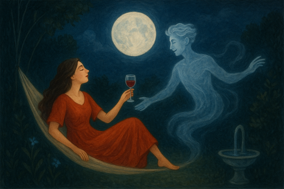 Fusão Lunar

A mulher deixa-se embalar pelo ritmo do vento que move a rede.
Observa a noite iluminada à sua frente.

A lua brinca de esconde-esconde.
Nuvens afoitas tentam apagar sua luz,
mas para ela, soberana e única, pouco importa estar em primeiro plano.

Sedutora e senhora de muitas faces,
ora se recolhe no quarto minguante, ora na fase nova.
Cresce ao longo das semanas e, finalmente, se entrega por inteiro —
plena e cheia, como nesta noite.

As duas vibram na mesma frequência; seus ciclos são um só.
Então, um intruso se aproxima. A disputa feminina paira no ar.
Ele surge de mansinho, vindo da escuridão.

O clima de paixão se adensa.
A mulher, tomada por ciúme, intui que o amor entre ele e a feiticeira vem de outras eras.
Desconfia que se encontram nas madrugadas — num namoro secreto.

A lua, desejando impressioná-lo, cintila com toda a sua intensidade.
O homem veste um manto de névoa e dança pelo gramado,
seguindo o ritmo das marés.

A mulher percebe que sua presença é ignorada.
Levanta-se e decide também entrar no palco.
Com medo de quebrar a magia daquele instante, sente a terra sob os pés e caminha lentamente.

Ele ignora sua presença e continua a bailar livremente.
Tomada por uma intensa necessidade de fazer parte daquele espetáculo,
a mulher compreende que precisa entrar em cena.

Libera seu perfume.
Seu cheiro atrai a criatura,
que, fascinado, bebe o elixir de sua taça.
Ela o observa com paixão, como um mestre diante de sua obra-prima.
Seu corpo se torna leve, como tinta na ponta do pincel de um artista.
Deixa-se conduzir, permitindo que ele defina suas nuances e formas.
Entrega-se ao compasso frenético e multicolorido da obra, que finalmente se completa.

Uma conexão ancestral.
A fertilidade ascendente.
Masculino e feminino se fundem em prazer.
E a lua, em silêncio, brilha — mera testemunha.

@rschumaher