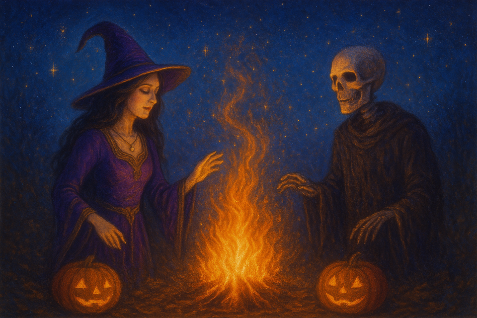 Doçuras ou Travessuras

No dia 31 de outubro, algo mágico acontece: o véu que cobre os mundos fica mais transparente!

Kundo, o duende da sabedoria, florescia de alegria.

Ele queria provar que o medo é uma forma de controle disfarçada.

Pelo Cosmos, criaturas fantásticas bailavam entre varinhas de condão, caldeirões fumegantes, poções mágicas e caveiras risonhas — e entre elas estava Mafalda, uma bruxinha de seis anos, com vestido púrpura e olhos ansiosos que faiscavam como estrelas.

De repente, um vento brincalhão de Kundo arrastou todos para o outro lado do véu — direto para uma festa na Terra!

A noite mágica já encantava a Vila dos Despertos, e a celebração de Halloween prometia surpresas assombradas.

A fogueira estalava com chamas atrevidas, e abóboras sorridentes iluminavam mesas repletas de doces em forma de morcegos, aranhas e monstrinhos coloridos.

Bruxas em vassouras deslizavam pelo ar, fadas cintilavam como arco-íris, fantasmas atravessavam paredes, zumbis tocavam músicas engraçadas, e múmias dançavam, sacudindo seus esqueletos em ritmo maluco — animando e convidando todos a entrar na roda.

Mafalda corria de mãos dadas com Duda, um garoto humano.

Eles riam e pediam doçuras em troca de travessuras.

Fantasmas zombeteiros atravessavam paredes, fazendo os humanos rir e aplaudir.

O olhar não julgava, e o impossível era verdade.

Era a lógica zombando das certezas.

O encantamento não exigia explicação — apenas abria espaço para que o mistério florescesse, e a magia surgisse.

O possível, disfarçado de impossível, brincava, se escondia e só se revelava para quem acreditava nele e lhe dava asas.

Então, Kundo subiu no palco com uma bola de cristal nas mãos.

— Agora vocês vão ver a verdade! — anunciou.

E o sorriso se perdeu diante da dúvida sobre o que viria a seguir.

E todos viram.

De um lado, humanos.

Do outro, criaturas fantásticas.

Por um instante, houve pânico.

Gritos.

Silêncio.

Mafalda e Duda olharam assustados.

Mas a inocência não compreendeu o porquê da confusão!

Continuaram de mãos dadas e começaram a rir.

E, aos poucos, o medo de todos se quebrou como vidro.

O horror não existia.

Era só brincadeira.

Kundo ergueu o véu, e a noite seguiu encantada, abrindo espaço para mais festejos.

No dia seguinte, todos os santos seriam lembrados.

E, logo depois, em 2 de novembro, flores e velas iluminariam a memória dos que nunca se vão.

Quando o sol nasceu, o feitiço se desfez.

As máscaras voltaram a cobrir rostos.

Mas, na Vila dos Despertos, ninguém esqueceu: o medo nada mais era que ignorância.

E todos — humanos, bruxas, fadas, fantasmas e duendes — pertenciam à mesma dança.

@rschumaher