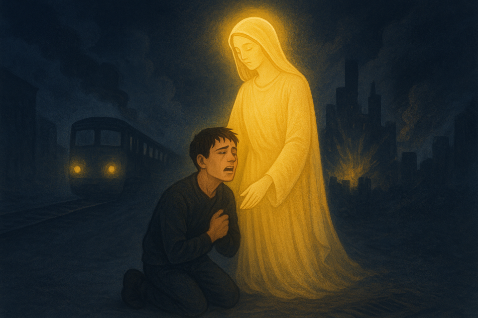 O Abraço que Atravessou a Matéria

O relógio marca 19h45.
Eu aqui, parado, esperando o trem.
Multidão apressada, um frio intenso.
Olhares vazios.
Mais um fim de dia sem sentido.
Preso na mesma rotina:
a mesma estação, o mesmo vazio, a mesma angústia.

Uma sirene se aproxima.
O barulho me assusta.
Ouço tiros.
As pessoas correm.
O chão parece se abrir sob meus sapatos gastos.
O pavor toma conta, o ar fica pesado
e um silêncio ensurdecedor invade o nada.

Corro sem pensar.
Entro no túnel de luz.
O ar congela o peito, a cabeça lateja.
Escuridão absoluta.
Grito. Ninguém ouve.
Minha voz não ecoa.

Atravesso a ponte que ameaça desabar.
Arranha-céus se dissolvem em nuvens de miasmas.
Lamentos e pedidos de socorro vêm de todos os lados.
A visão fica turva.
Meus batimentos aceleram.

Minha mão tenta tocar o seu vestido.
A seda macia desliza entre os dedos
enquanto procuro me refugiar entre seus joelhos.
Tremendo, me agarro a você…
busco sua proteção.
Um anjo surge, e o clarão te veste de ouro.
Com o rosto banhado em lágrimas,
meu soluço rasga o desespero que antes me estrangulava.

A sirene da ambulância toca.
São 20h00.
Caído no chão, envolto em sangue, compreendo:
você veio me proteger — mesmo depois de ter partido —
para que eu não atravessasse esse momento sozinho.

Abriu uma fresta no tempo
onde o amor de mãe não encontra limite.
Já não sinto medo dos bandidos,
do tumulto, da catástrofe ao redor.
Sinto apenas o seu abraço,
o seu beijo e a sua bênção…
e o seu olhar trazendo luz
para a minha vida que antes parecia apagada.

Enquanto eu sigo para um recomeço,
sei que você ainda cuida de mim.
No ar, fica o seu perfume —
enquanto você parte na carruagem conduzida
pelos guardiões da morte…

Deixa comigo a coragem
de voltar à vida, sem medo do que ainda virá —
porque agora sei que não existe fim, apenas recomeços.

@rschumaher