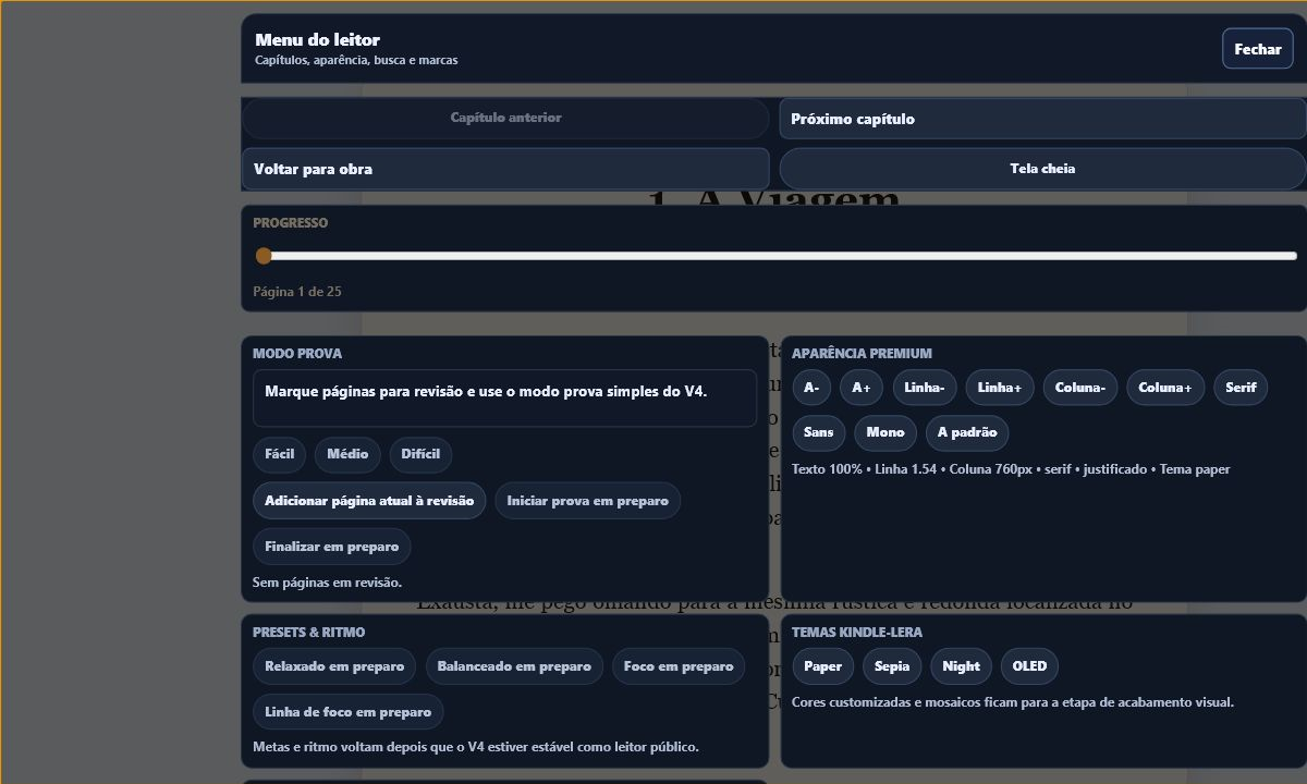 Opções de aparência premium e temas do leitor
