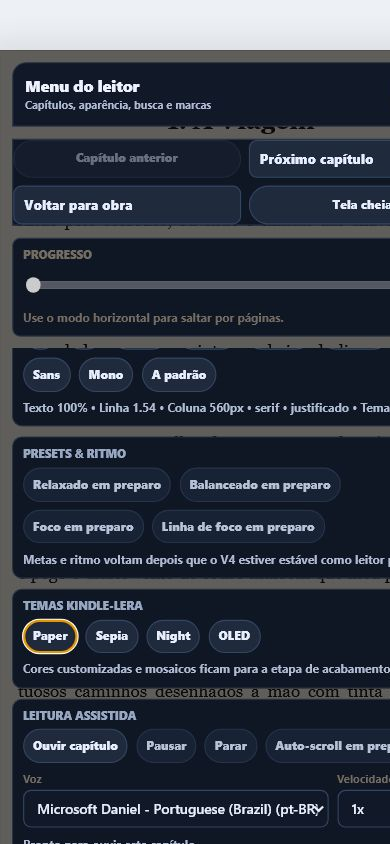 Aparência, temas e leitura assistida no celular em pé