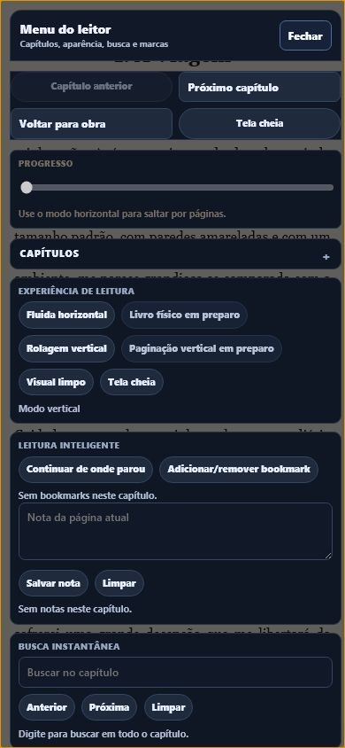 Visão geral do menu do leitor no celular em pé