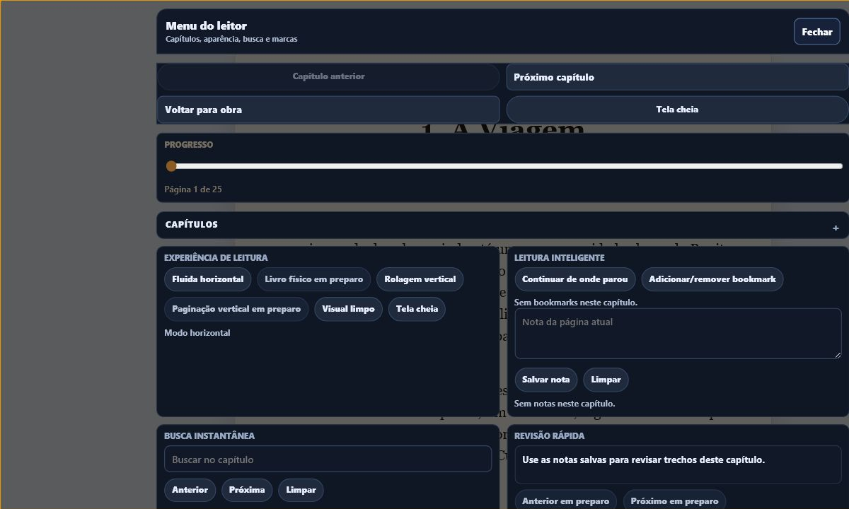 Visão geral do menu do leitor