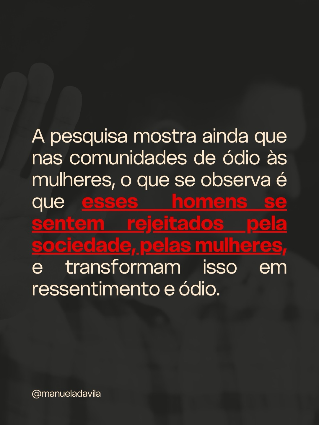 manueladavila 6 d Um dos envolvidos no estupro coletivo à menina de 17 anos em Copacabana se entregou usando uma camiseta escrito “regreat nothing”, que em português significa “não me arrependo de nada”. Você sabe o que esse código significa? Vem entender o movimento redpill e como ele coloca em risco a vida de meninas e mulheres. 980 35 163 110 2

https://www.threads.com/@literunico/post/DVrhyT8kYZ2