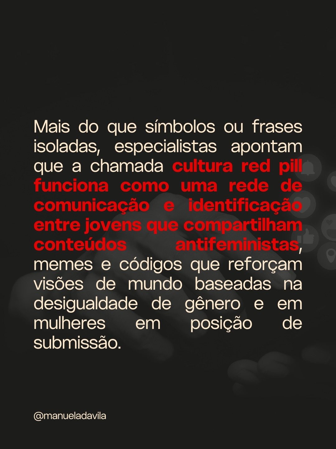 manueladavila 6 d Um dos envolvidos no estupro coletivo à menina de 17 anos em Copacabana se entregou usando uma camiseta escrito “regreat nothing”, que em português significa “não me arrependo de nada”. Você sabe o que esse código significa? Vem entender o movimento redpill e como ele coloca em risco a vida de meninas e mulheres. 980 35 163 110 2

https://www.threads.com/@literunico/post/DVrhyT8kYZ2