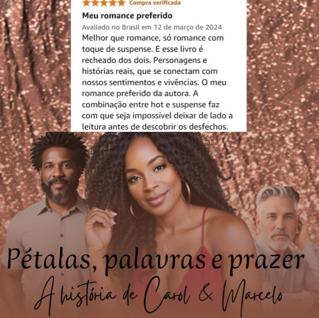 "Pétalas, palavras e prazer: a história de Carol & Marcelo" inaugura a Série Sobre Outros Corações, uma trilogia derivada de Sobre Sete Corações, na qual familiares dos protagonistas anteriores são os novos personagens principais. Carolina, mãe de Natasha, é uma mulher na casa dos 40, com três filhos criados, que se apaixona pelo ilustrador Marcelo, também divorciado e pai de uma menina. Eles vivem um romance que é quase um conto fadas ("conto de fodas", segundo ela), até a chegada do ex, Fabrício, para infernizar os dois. E aí o amor é posto à prova. 

https://a.co/d/bOVP6Pj

https://www.literunico.com.br/shop/product/9/petalas-palavras-e-prazer-a-historia-de-carol-marcelo?ref=19

+🔞