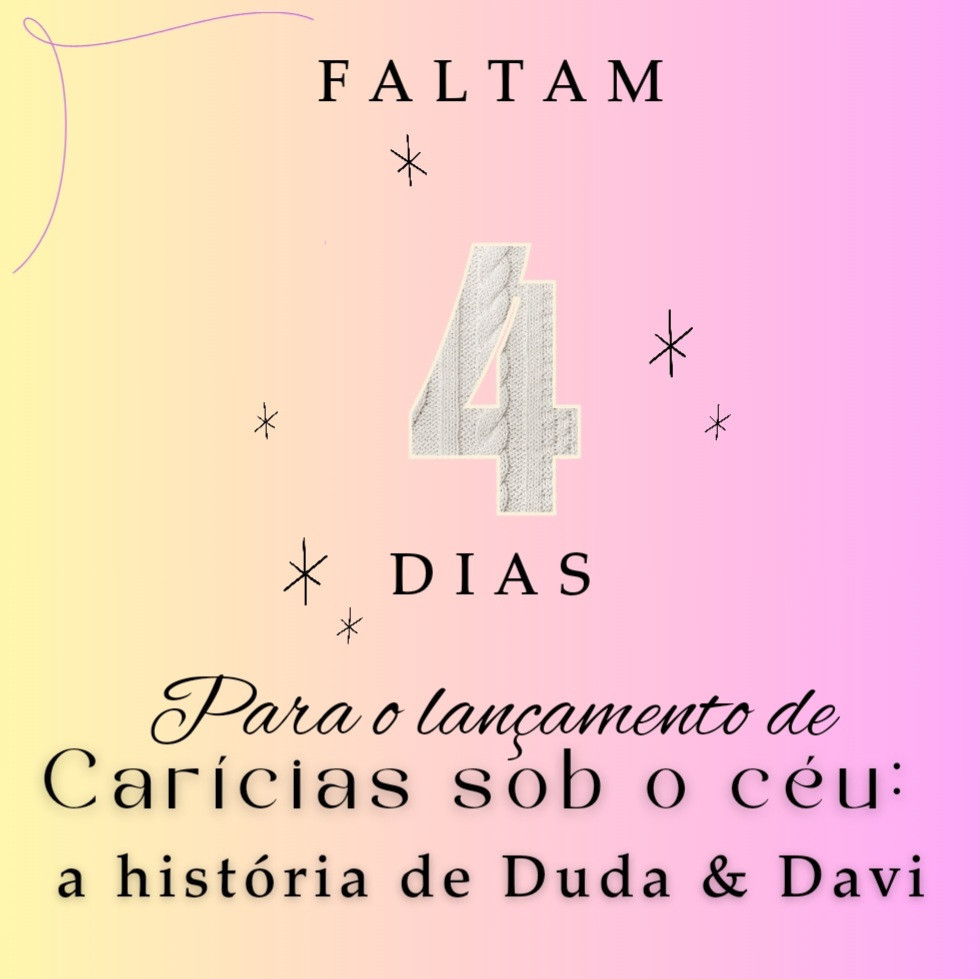 Menos de 100h para o lançamento de "Carícias sob o céu: a história de Duda & Davi". Mas já está na pré-venda, se você quiser se adiantar. 😉