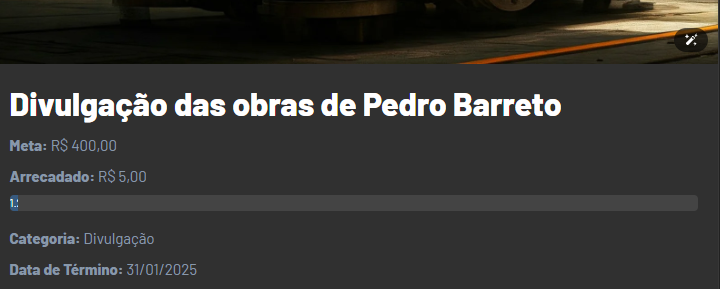 Boa noite amigos da literatura. Caso se puderem contribuir com a campanha que abri aqui, será aceito com gosto.