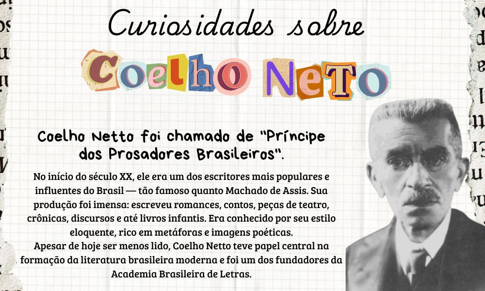Henrique Maximiano Coelho Netto nasceu em 21 de fevereiro de 1864, em Caxias, no Maranhão, e faleceu em 28 de novembro de 1934, no Rio de Janeiro. 

Sua escrita era marcada por um estilo exuberante, lírico e descritivo, com forte influência do romantismo, naturalismo e simbolismo. Ele sabia equilibrar lirismo com crítica social, e muitas de suas histórias giravam em torno da moral, da família, da natureza e da vida urbana.

Confira algumas obras dele lá no perfil  @classicos