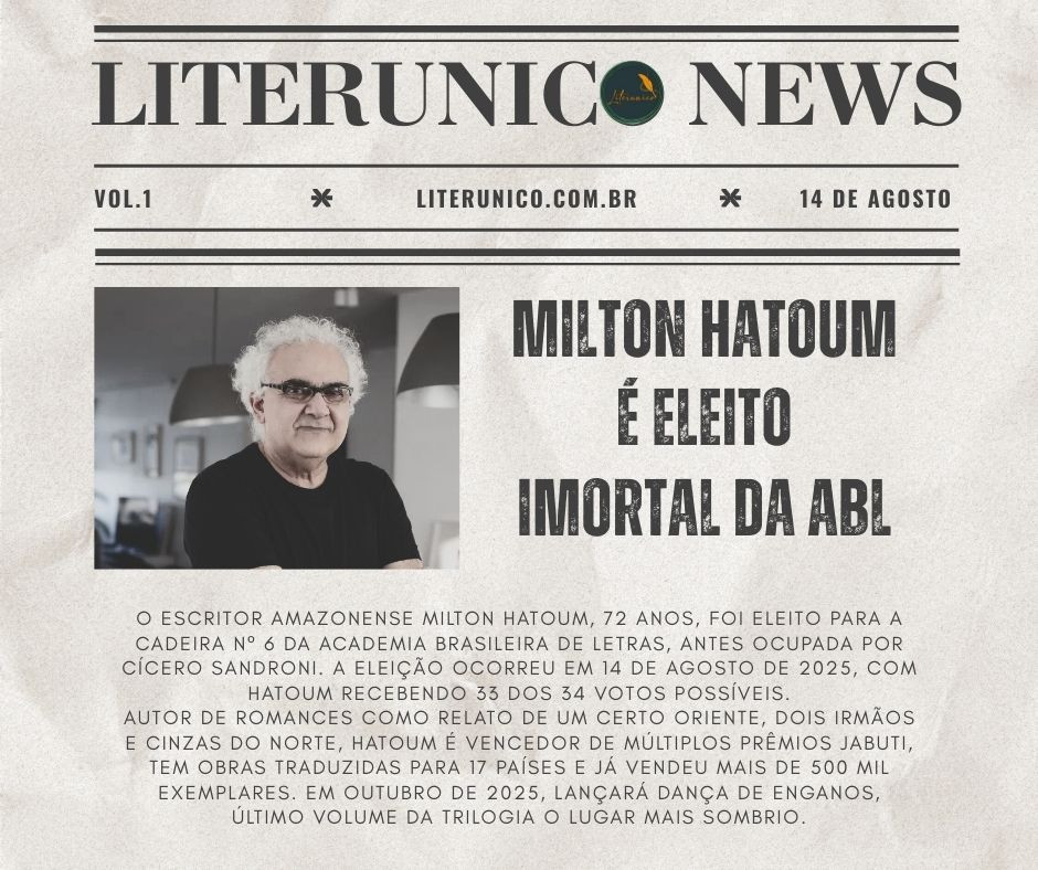 Milton Hatoum, novo imortal da ABL ✒️📚
A Academia Brasileira de Letras recebeu um novo membro: Milton Hatoum, escritor amazonense que, com sua prosa sensível e profunda, se tornou um dos maiores nomes da literatura brasileira contemporânea.

Eleito no dia 14 de agosto de 2025 para a cadeira nº 6, antes ocupada por Cícero Sandroni, Hatoum conquistou 33 dos 34 votos da eleição. Autor de obras marcantes como Relato de um Certo Oriente, Dois Irmãos e Cinzas do Norte, suas histórias já atravessaram fronteiras, traduzidas em 17 países e lidas por milhares de leitores.

Em outubro, ele lança Dança de Enganos, encerrando a trilogia O Lugar Mais Sombrio. Mais um capítulo na trajetória de um autor que transforma memórias e afetos em literatura.

Fonte:  https://g1.globo.com/rj/rio-de-janeiro/noticia/2025/08/14/milton-hatoum-e-eleito-para-a-abl.ghtml