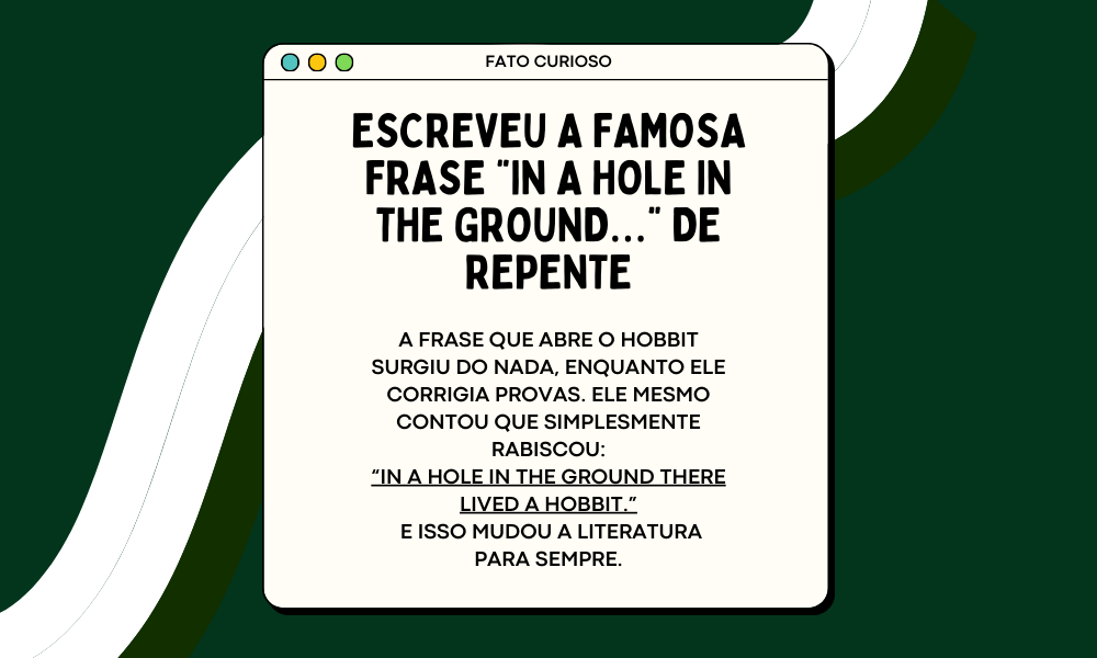 "✨ Hoje é dia de mergulhar no universo de Tolkien! ✨
Se você ama a Terra-média, elfos, hobbits e histórias que parecem respirar sozinhas, o post de hoje é para você.
Vem descobrir um pouquinho mais sobre o criador de um dos mundos mais amados da literatura — é só deslizar para o lado. 🧙‍♂️📚✨

#Tolkien #TerraMedia #SenhordosAneis #OHobbit #LiteraturaFantástica #Literunico #AutorDoDia"
