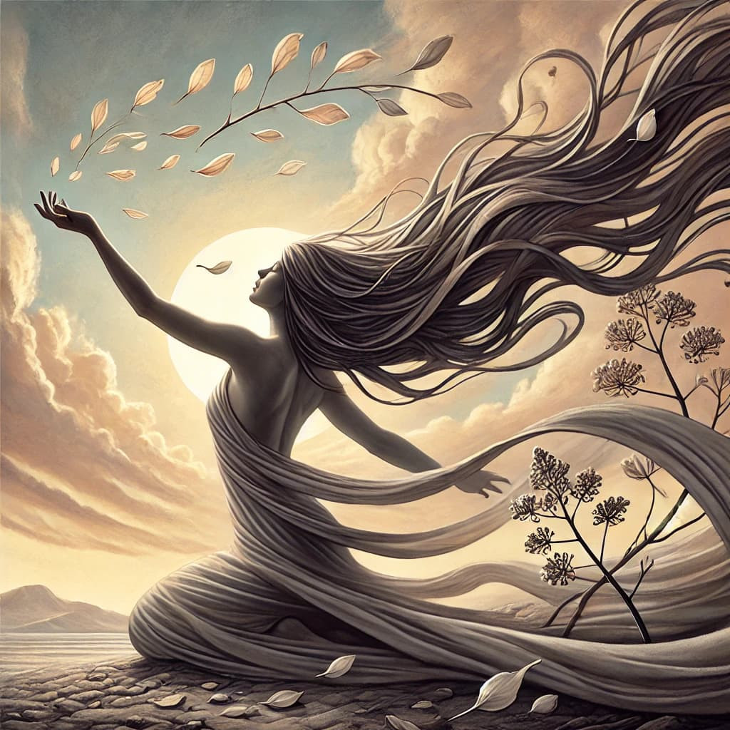 Dia 260
Desprendimento

Ela caminha sem olhar para trás,  
Os dedos se abrem, sem temor.  
Desprendimento não desarma
Apenas liberta do que era dor.  

Na alma, não pesa a renúncia,  
Mas a leveza do que partiu.  
Desprendimento é a constância
De que o que foi, se. cumpriu.  

Ela não se curva ao lamento,  
Nem se acorrenta ao que passou.  
Desprendimento se solta ao vento,  
Que sopra onde o tempo sumiu 

Soltar nunca é perder,  
Mas abrir espaço para o que chegou
Desprendimento é o saber,  
Que a vida é rio que nunca secou

Eder B. Jr.