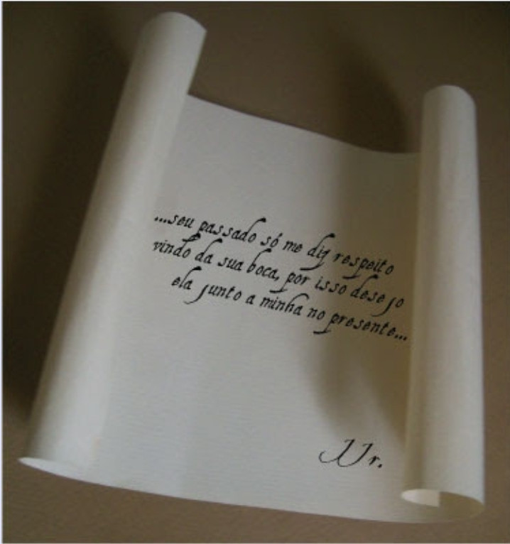 Cartas. 

"...seu passado só me diz respeito vindo de sua boca, por isso desejo ela junto a minha no presente..."

JJr.