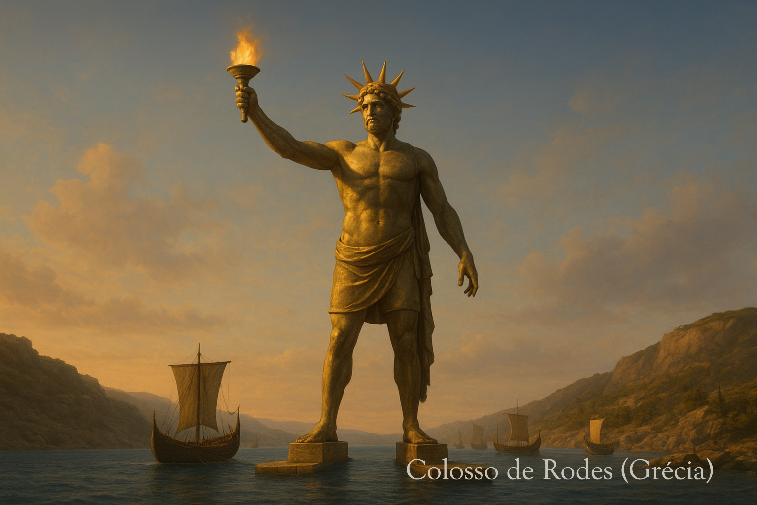 CAPÍTULO - III

💔 Maravilha Antiga – Mausoléu de Halicarnasso (Turquia)
A luz baixa, e o clima fica romântico e trágico se entrelaçam.
Surge o Mausoléu, com o coração arquitetado.
Erguido para homenagear Mausolo, o rei da Cária —
uma obra do amor de Artemísia, sua esposa.
Tem pilares, esculturas e uma pirâmide no topo:
mistura de estilos gregos, egípcios e lícios — “arquitetura fusão” antes de virar moda.
Ele suspira:
— Fui construído pela saudade.
E pela dor de uma união que nem a morte separou…
A audiência suspira.
Finalmente alguém sensível!
________________________________________
🤍 Maravilha Moderna – Taj Mahal (Índia)
E então, a porta se abre para… o maior romance em mármore já vivido.
Erguido pelo imperador Shah Jahan para sua amada Mumtaz Mahal.
Simetria perfeita, cristais semipreciosos, reflexos de lua no rio Yamuna…
O Taj Mahal avança entre seus quatro minaretes:
— Amor também me ergueu.
Mas para lembrar que a saudade pode ser bela como lápis-lazúli.
— Sou poema, sou lágrima, sou cúpula costurada com fios de ouro.
Eles trocam um olhar cúmplice.
O Mausoléu fecha os braços em colunas e pergunta:
— Copiou minha ideia de luto luxuoso?
Antes de você, quem chorava em mineral branco era eu!
O Taj responde com charme:
— Halicarnasso, por favor… sua beleza inspirou a minha.
Mas convenhamos: eu sou a versão de luxo.
O Mausoléu encara o destino em ruínas e conclui:
— O amor verdadeiro sobreviveu. A paixão de uma Artemísia me ergueu e você foi construído em memória a joia mais rara de um imperador. Permanecemos eternos.
Os espectadores se emocionam.
Até Zeus enxuga uma chispa discretamente.
________________________________________
🗿 Maravilha Antiga – Colosso de Rodes (Grécia)
Música épica ecoa.
A estátua de trinta e dois metros de altura, feita de bronze — um super-herói da Antiguidade — entra. Ainda com o olhar que guarda o porto, ele caminha com passos pesados.
O deus grego diz:
— Eu sou o protetor das navegações. Titã, deus do Sol.
Primeiro “supercolosso” que o mundo já viu!
Eu vislumbro a grandeza de Rodes. Sob meus pés, o Egeu pede passagem.
Um terremoto me derrubou do pedestal.
Os paparazzi antigos ficaram traumatizados com o meu tombo colossal.
O auditório faz reverência imediata.
________________________________________
🏛️ Maravilha Moderna – Coliseu (Itália)
Rugidos de feras ecoam. Ele entra.
Eis então a maior arena de gladiadores que Roma já ergueu:
cinquenta mil espectadores, batalhas, espetáculos, um mundo inteiro gritando “Ave!”.
O Coliseu observa o colega grego:
— Me desculpe, mas… ser “colosso” não é só altura.
— É aguentar o peso da história sem cair na primeira trepidação.
O Colosso cruza os braços de bronze:
— Querido, você faz o mundo acreditar que tapas e leões são entretenimento saudável…
O Coliseu responde orgulhoso:
— Espetáculo é espetáculo.
E eu ainda sou o cartão-postal mais clicado do nosso continente.
O Colosso dá uma piscadela metálica:
— Ok… você é grande.
— Mas “colosso”, só eu.
A plateia vai ao delírio.
O narrador quase precisa intervir com escudos e calmantes homéricos.
________________________________________

O desfile continua no Capítulo IV