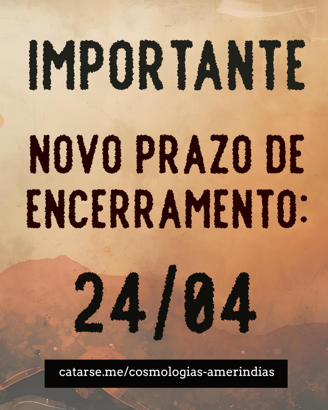 Olá amizades! Devido a uma mudança na plataforma Catarse, o prazo da campanha foi antecipado para 24/04, não mais 10/05. Isso impacta nosso planejamento, mas seguimos firmes para fazer o livro acontecer. Se você estava pensando em apoiar, este é o momento de antecipar sua contribuição. Cada apoio faz diferença.Apoie em: https://catarse.me/cosmologias-amerindias

Fonte: https://mastodon.social/@monstro/116245968503084136
#fediverse #livro #literatura