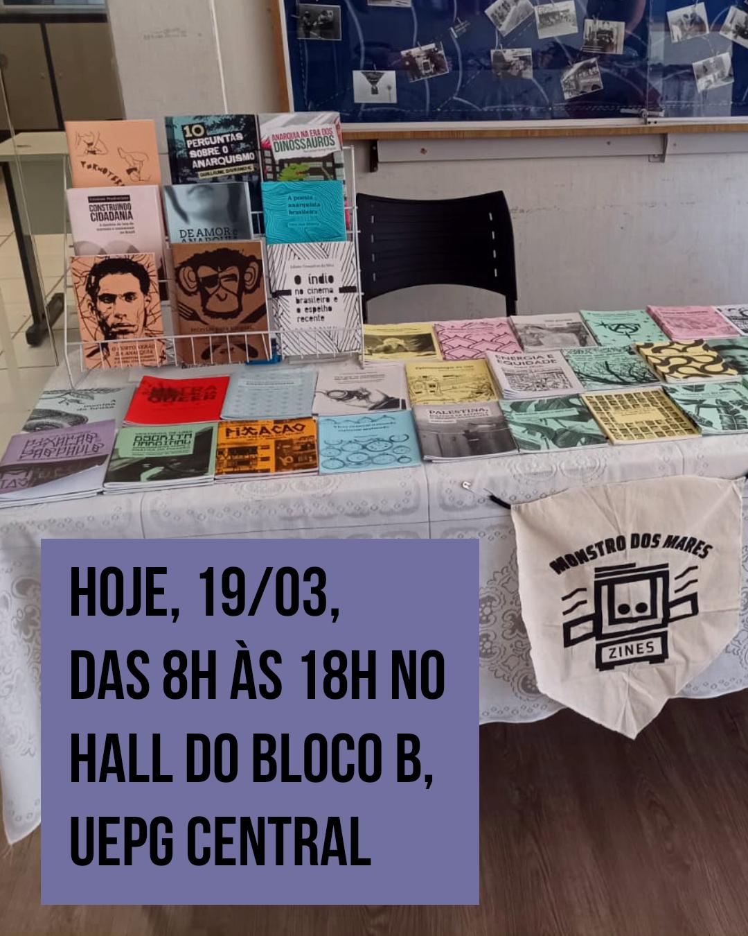 Hoje, 19/03, das 8h às 18h, a Editora Monstro dos Mares está no hall do Bloco B da UEPG Central, em Ponta Grossa (PR).Nosso editor, Caronte Mayer, estará com livros e zines do catálogo, além de materiais exclusivos que você só encontra na banquinha. Passa por lá para conhecer as publicações, trocar ideias e fortalecer a circulação de impressos independentes.

Fonte: https://mastodon.social/@monstro/116255737015695298
#fediverse #livro #literatura