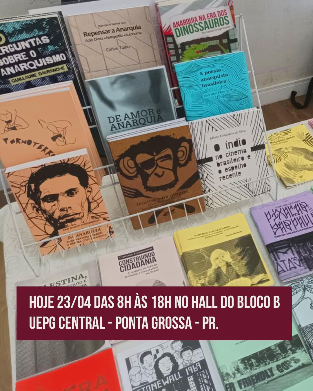 Hoje, 23/04, das 8h às 18h, a Editora Monstro dos Mares está no hall do Bloco B da UEPG Central, em Ponta Grossa (PR), com a presença do editor Caronte Mayer.Livros e zines do catálogo disponíveis ao longo do dia. Passa lá para conhecer as publicações e trocar ideias sobre edição independente.

Fonte: https://mastodon.social/@monstro/116454346207617131
#fediverse #livro #literatura